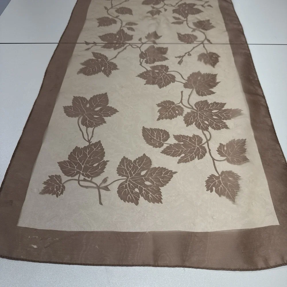 Vintage Italian Scarf Sheer Mauve Brown Floral Leaves 17x47